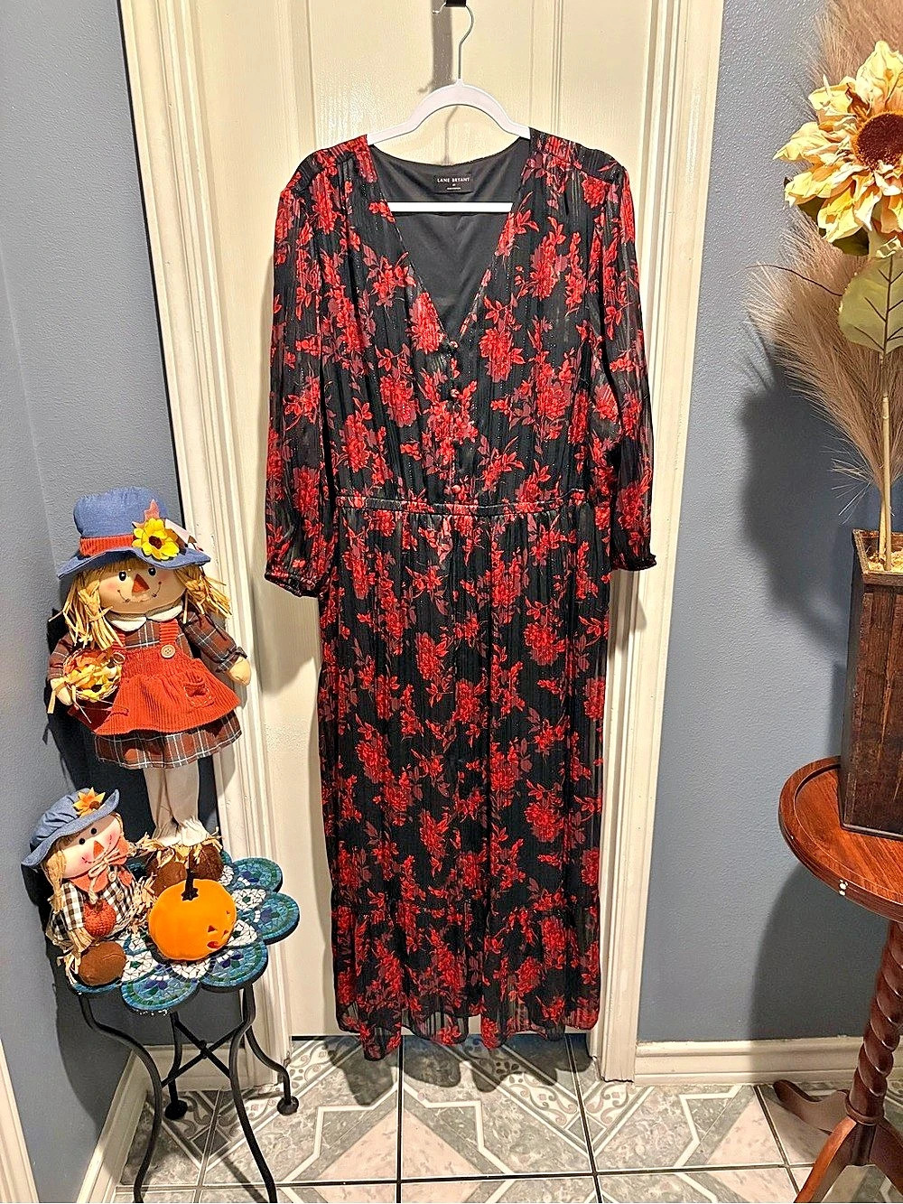 Lane Bryant Floral Maxi Dress Black & Red Size 20 Like New
